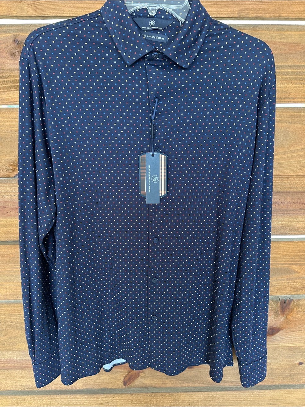 NWT Hart Schaffner  Marx navy button long sleeve shirt luxury cotton stretch M